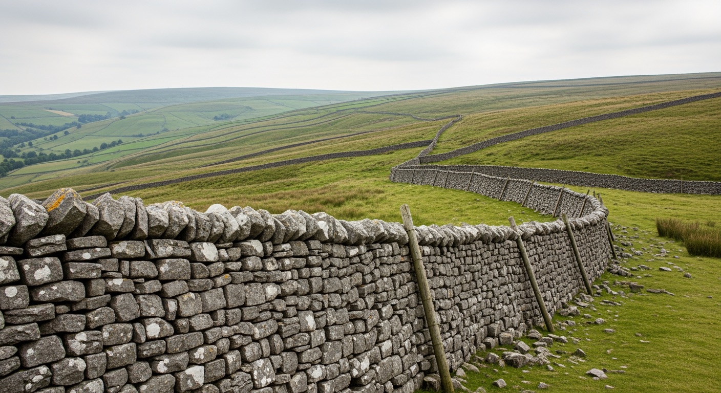 Drystone wall winding across a UK upland fell